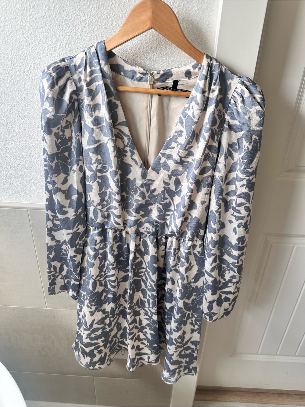 BCBGMaxAzria Cream and Charcoal Abstract Print Dress